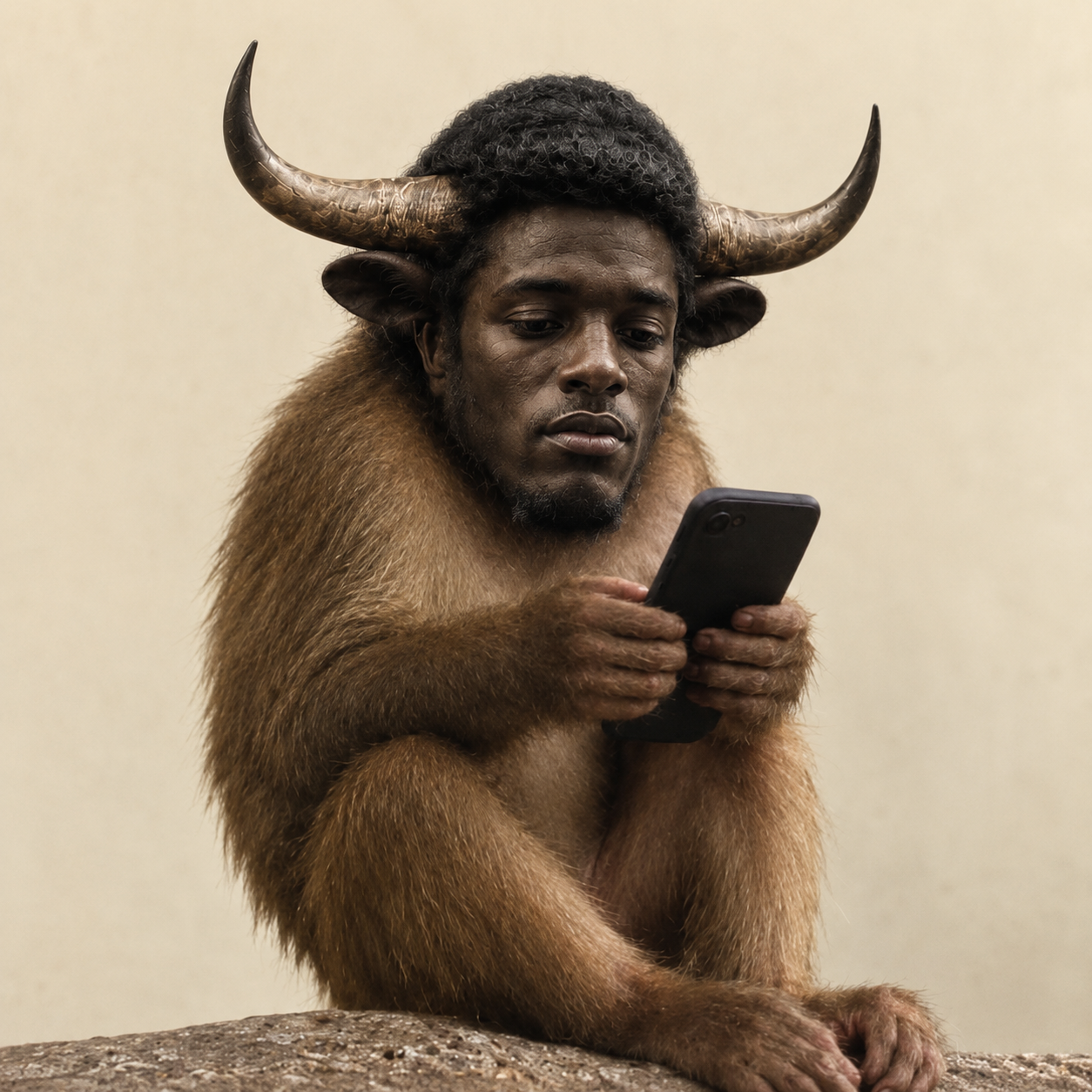 Bullapeonfone looking at his phone